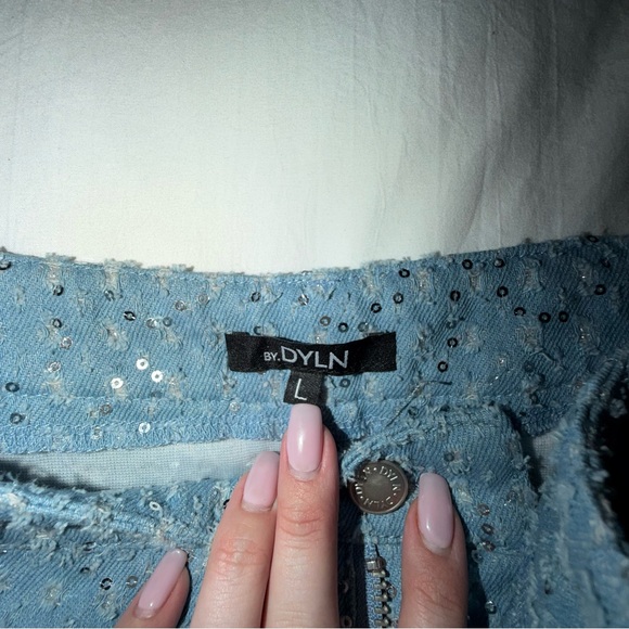 By Dyln Light Blue Sequin High Waist Shorts - Picture 2 of 3